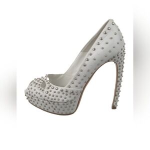 Alexander McQueen White and Silver Studded Heels SZ US 6.5 IT 36.5
